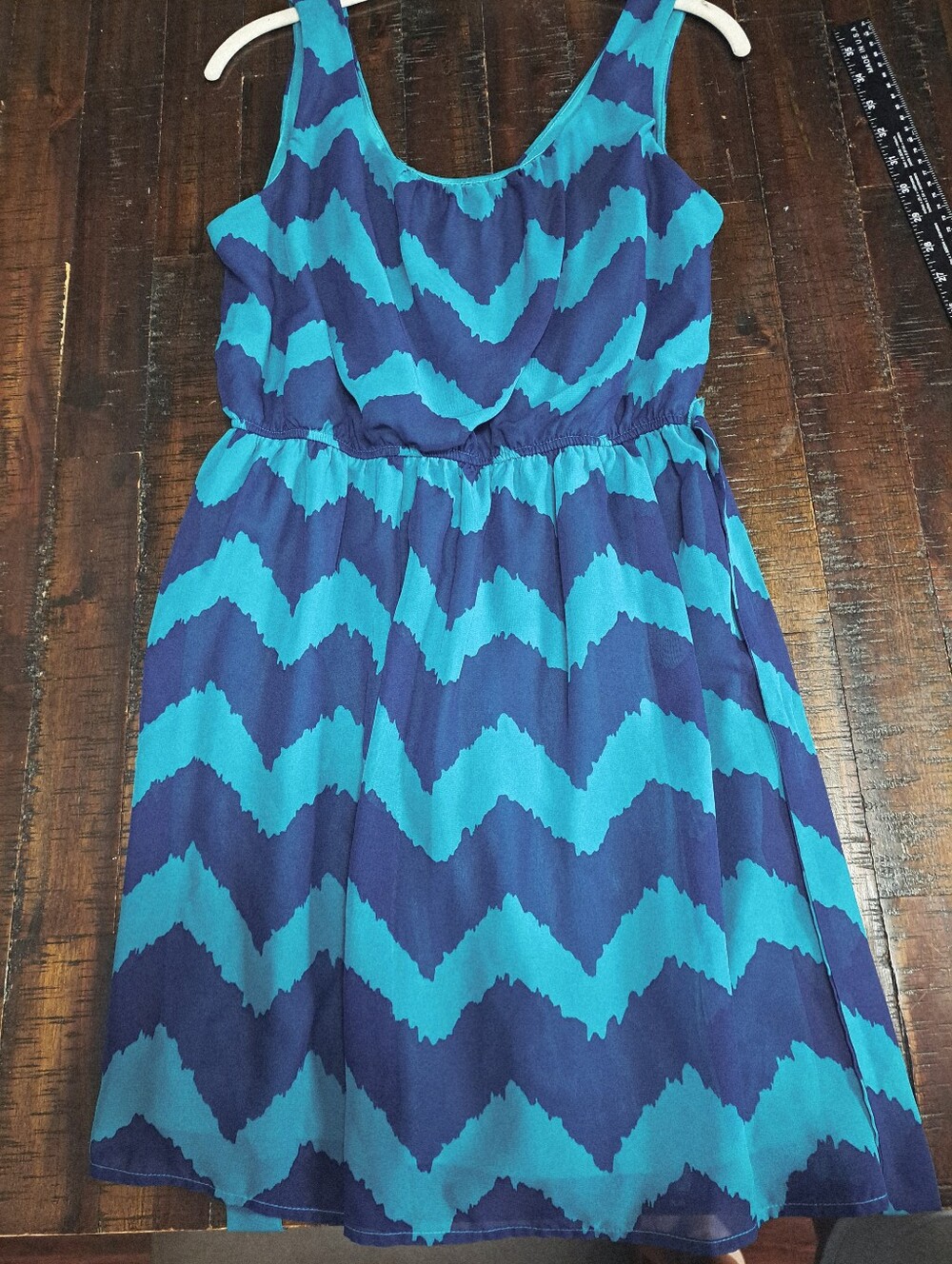 Lily Rose Navy and Teal Sleeveless Dress Size Medium Matching Tie Belt